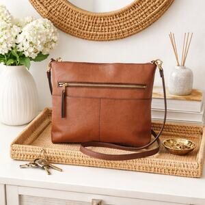 Fossil Fiona Large Crossbody Bag-Brown Pebbled Leather EUC $180